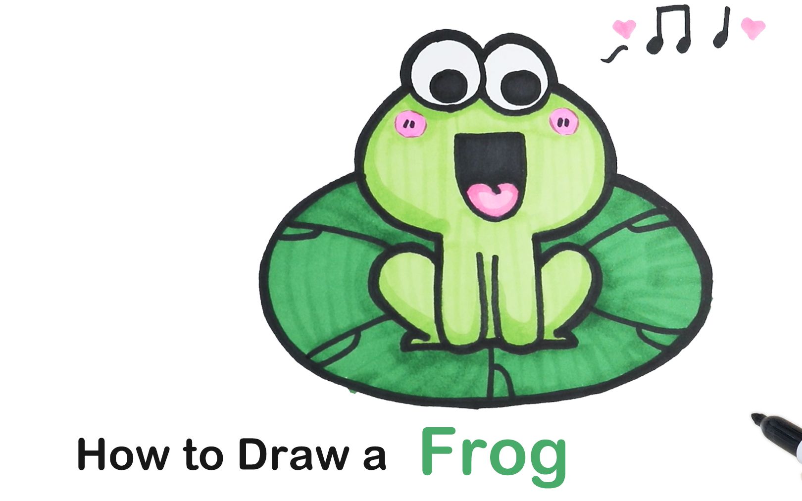 [图]儿童简笔画坐在荷叶上的可爱青蛙 How to Draw a cute Frog！ Easy Drawings for kids【西瓜宝宝学画画学英语】儿童绘画