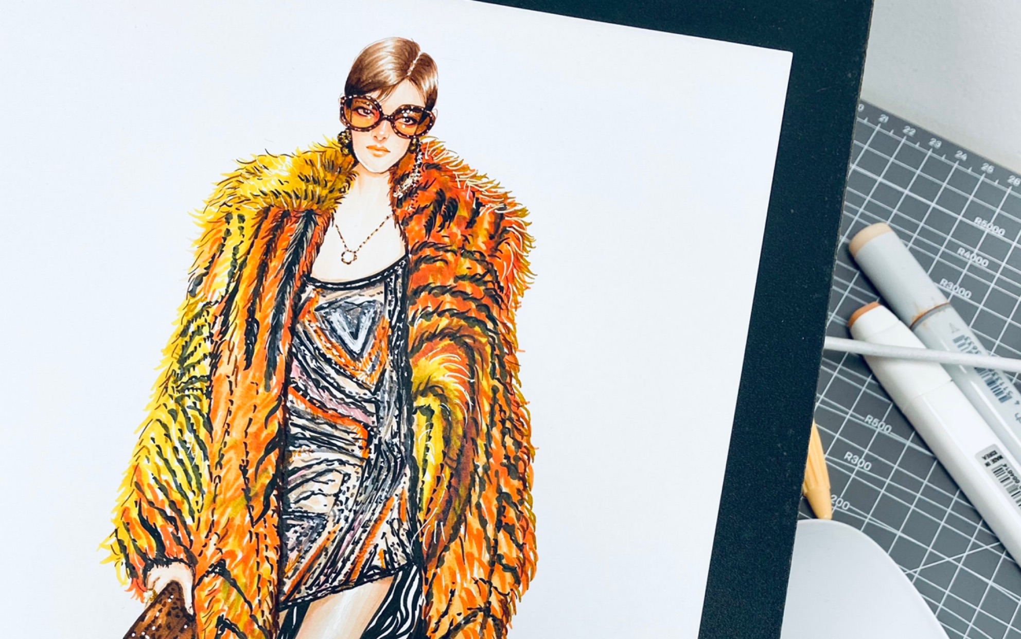 【马克笔手绘】皮草大衣马克笔部分过程