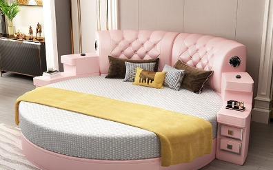 浪漫主卧大床 圆形床皮艺圆床 时尚情侣大圆床【住宅家具】