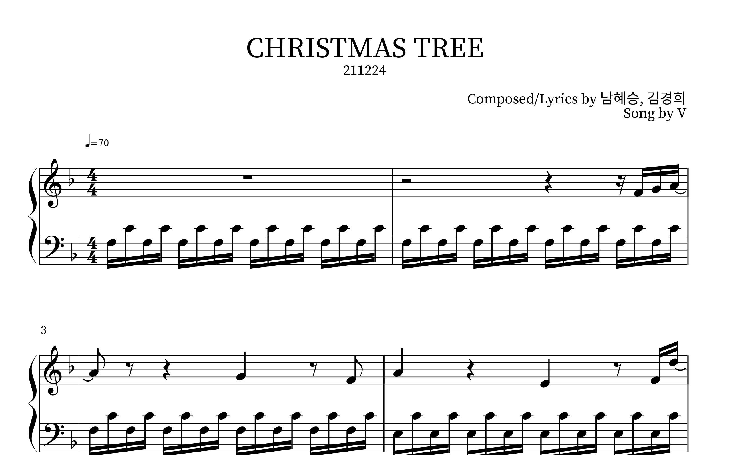 [图]V - Christmas Tree [Our Beloved Summer(那年, 我們的夏天) OST Part.5] Piano Sheet(鋼琴譜)