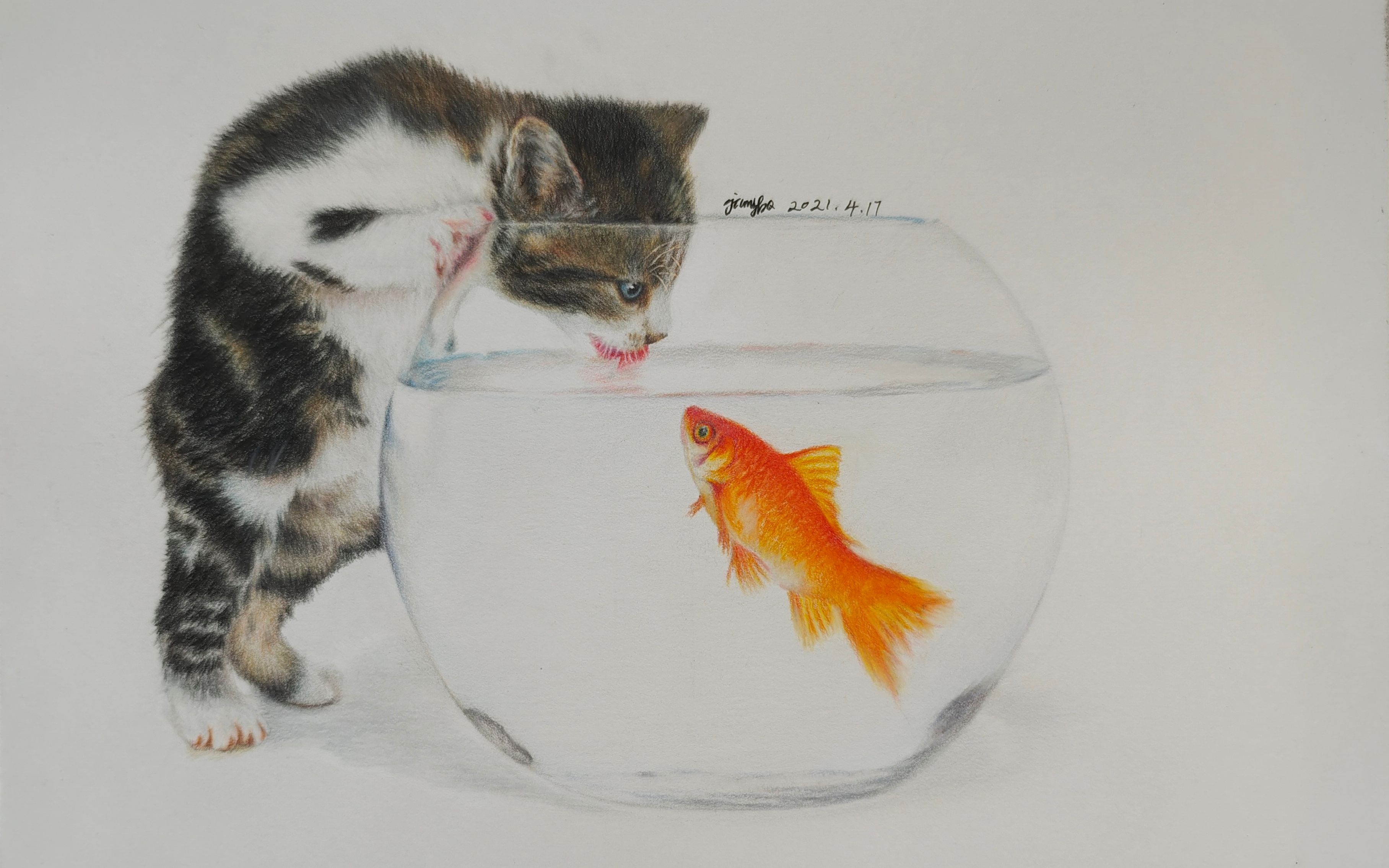 【彩铅】猫和鱼