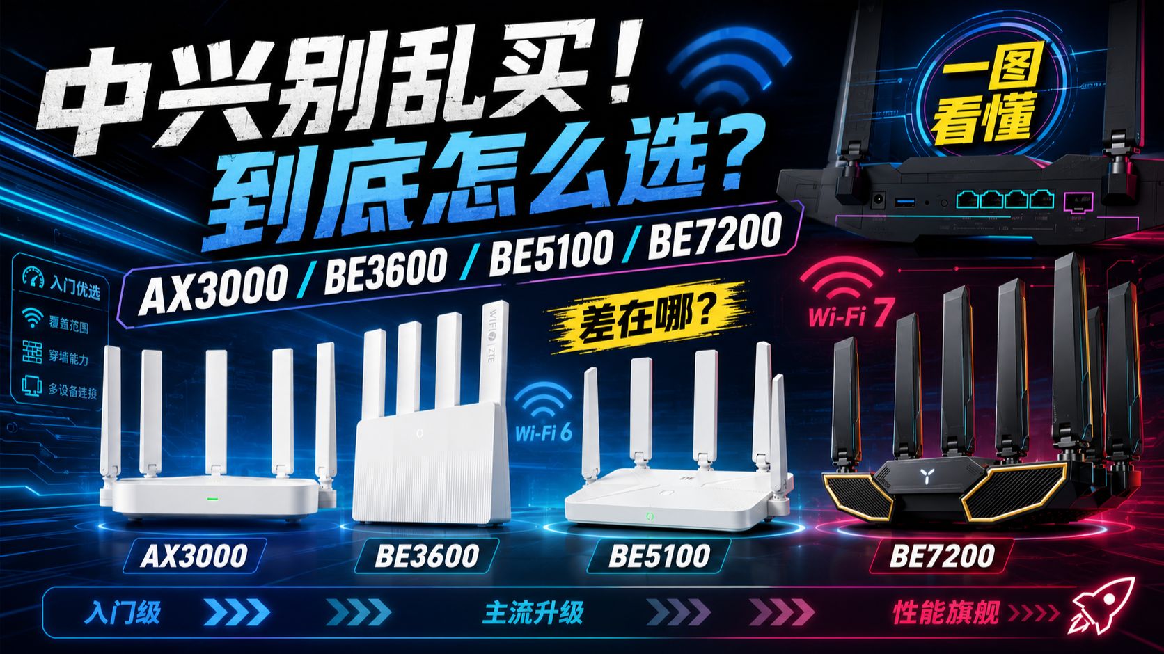 中兴路由器别乱买!AX3000、BE3600、BE5100、BE7200到底怎么选?