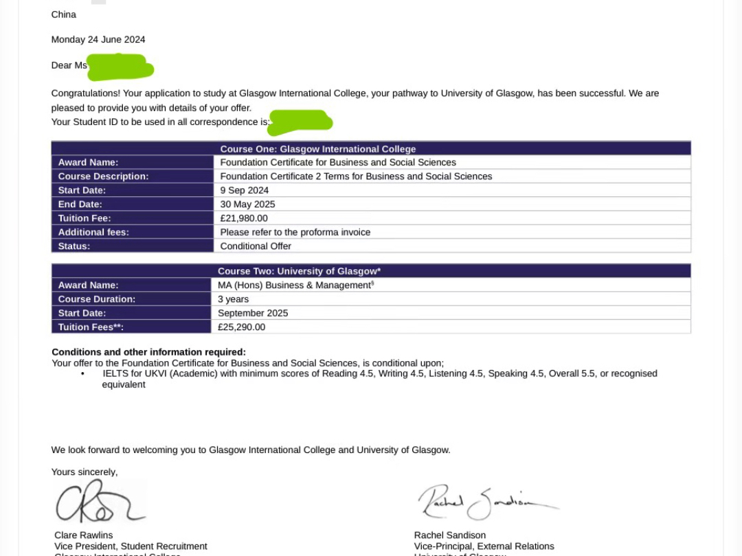 英国格拉斯哥大学本科预科录取,专业商业与管理.0中介费留学申请,赠送签证办理服务,无押金,百分百真实.哔哩哔哩bilibili