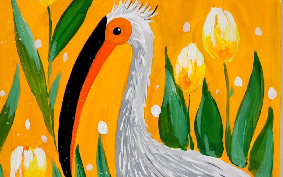 水粉丙烯动物画《白鹭》