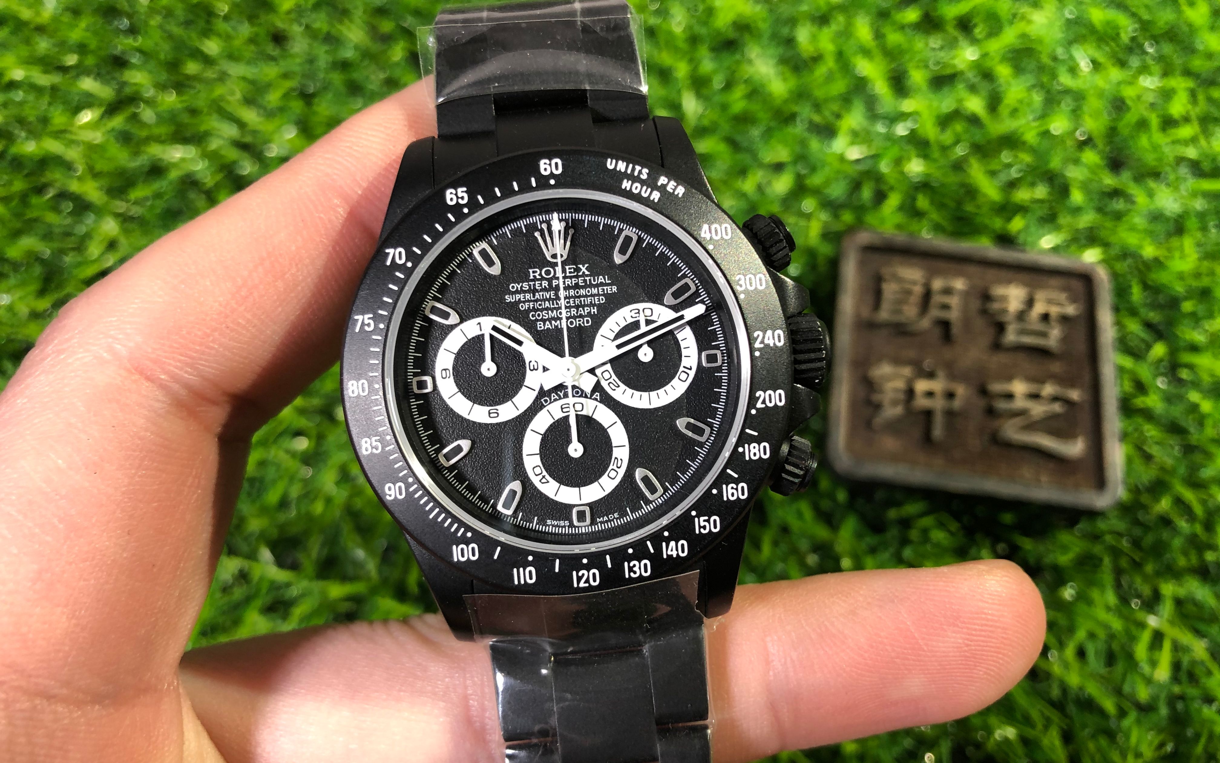 朗哲钟艺:劳力士镀黑迪通拿腕表,来自英国bamford经典改装_哔哩哔哩