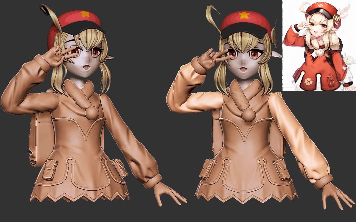 【zbrush新手建模】原神游戏超萌可莉3d游戏角色雕刻手办建模教程,从