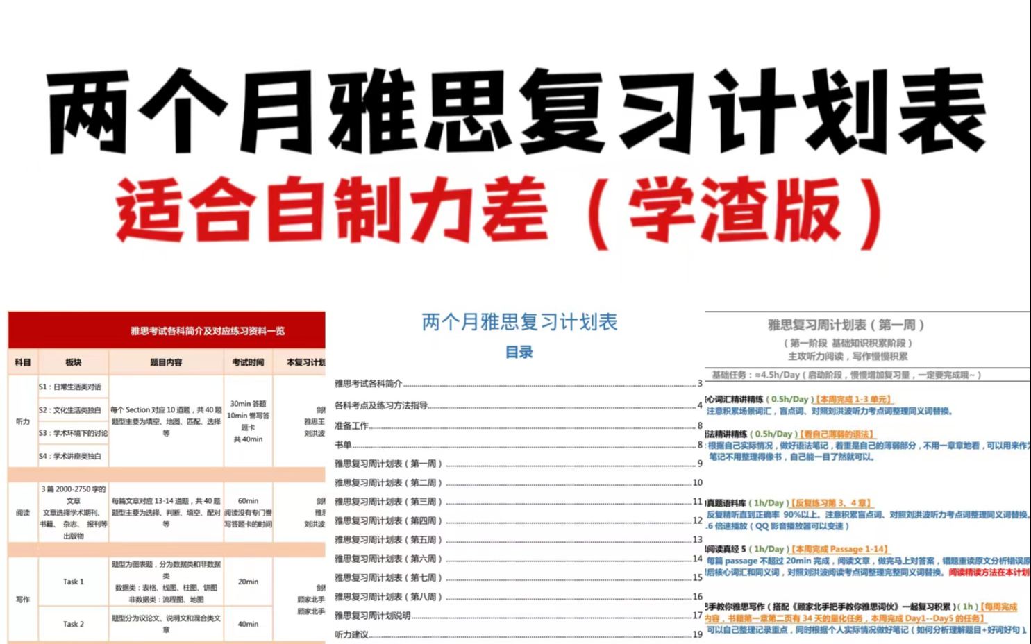 [图]【雅雅思备考】雅思两个月计划表（学渣版）上岸=备考计划+技巧+执行，轻松学雅思无痛说分手~