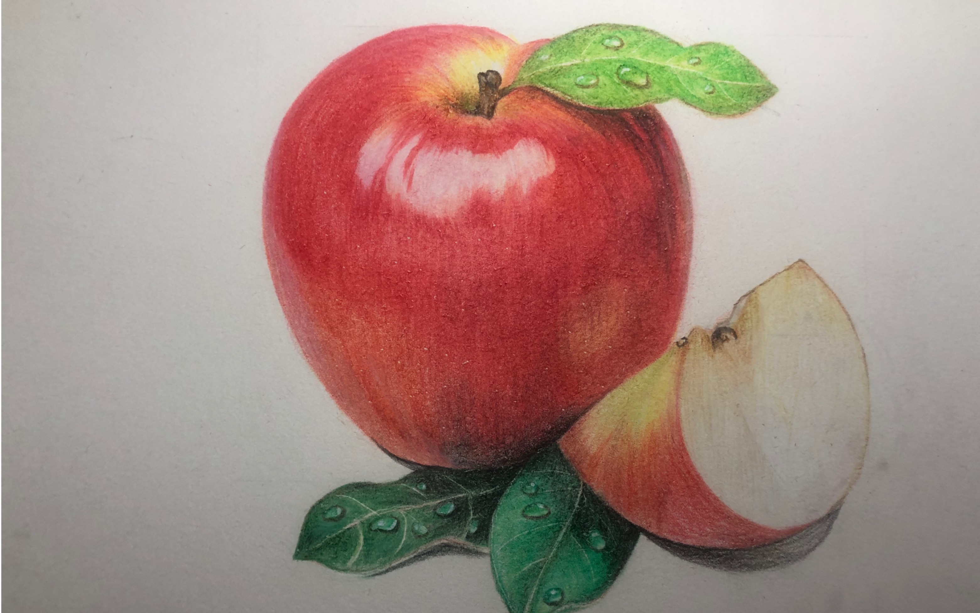 写实手绘彩铅苹果