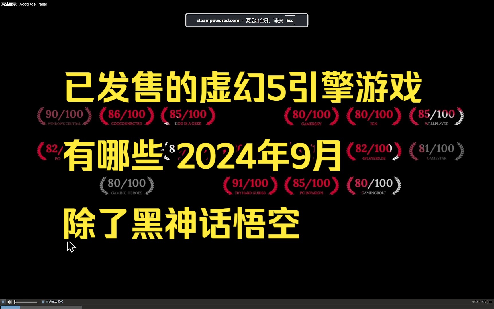 已发售的虚幻5引擎游戏盘点 2024年9月单机游戏热门视频