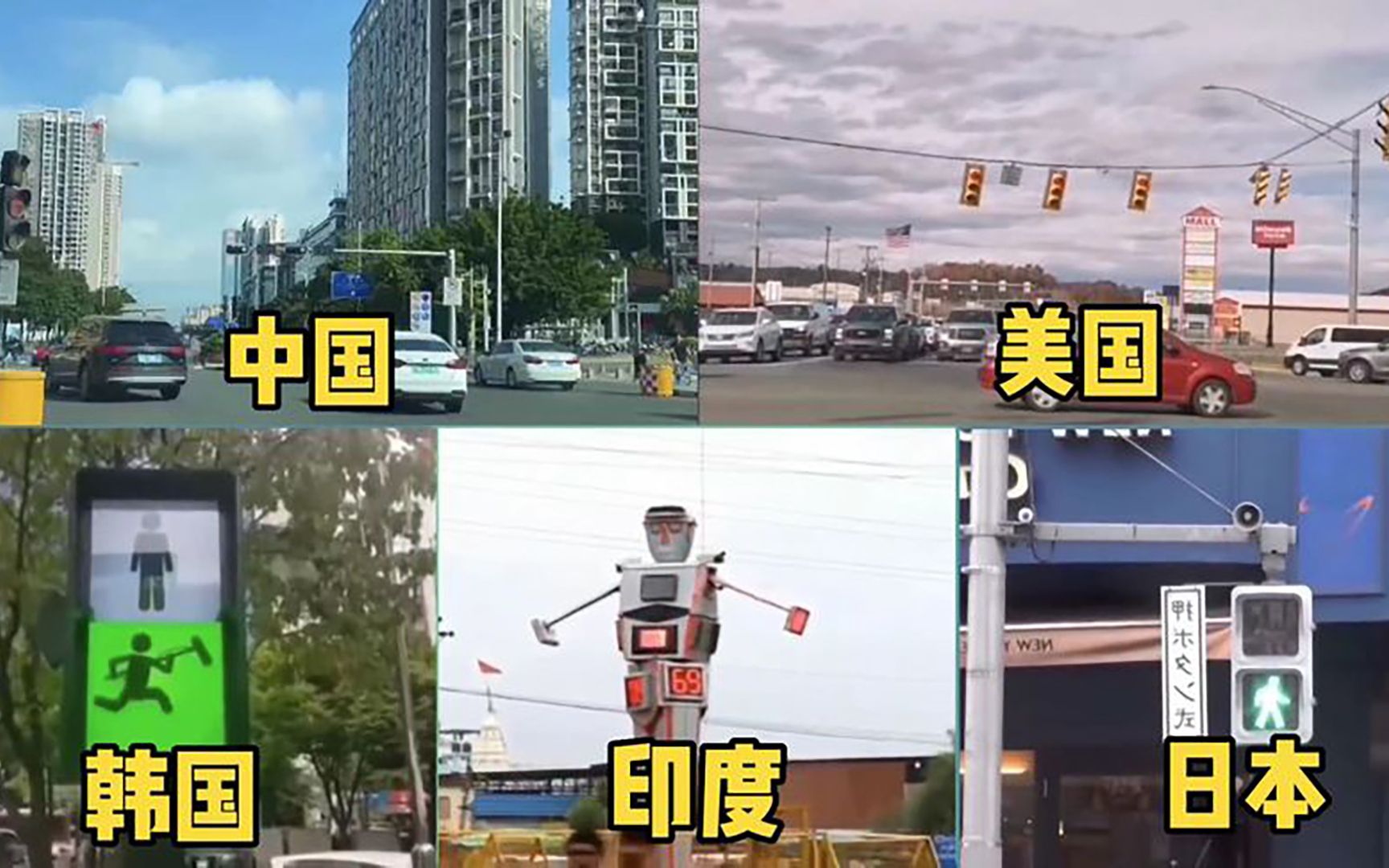 不同国家的红绿灯对比,这次印度比美国更有科技感!