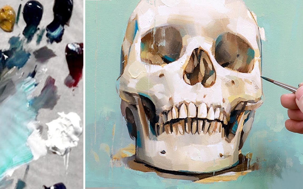 油画油画绘制骷髅头过程