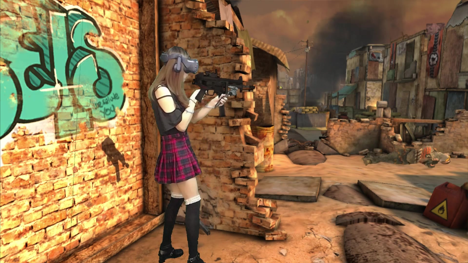 妹子玩vr游戏《overkill 杀戮之旅》冲锋枪突突突 mr混合现实