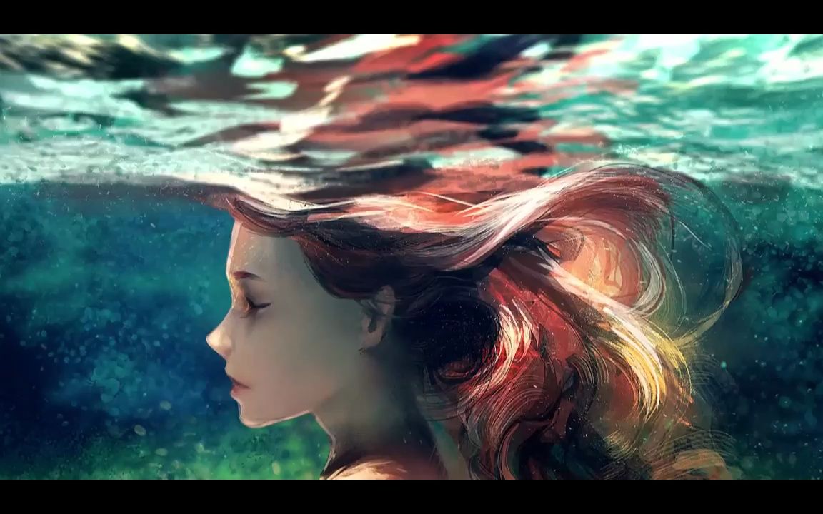 视频素材 ▏d352 超唯美漂亮水底光效粒子飘动卡通少女美女二次元希望