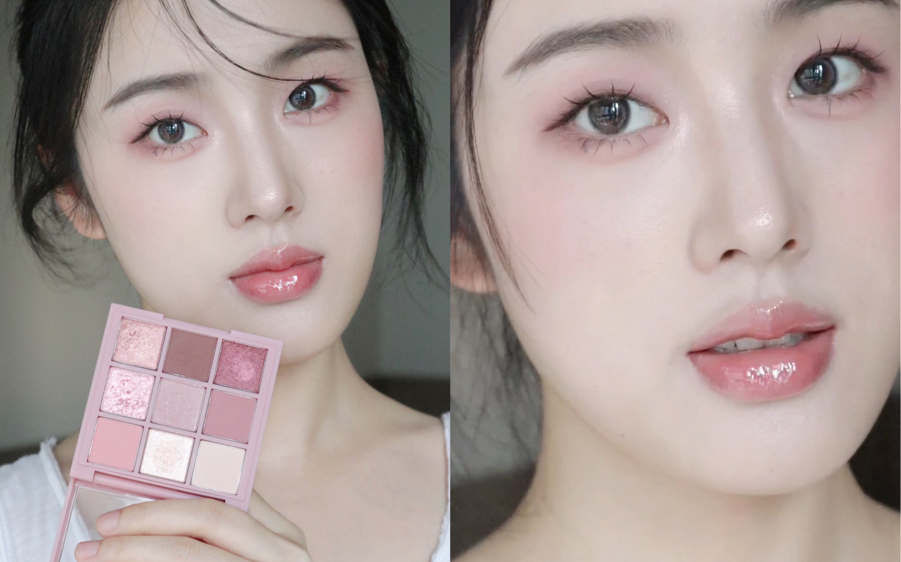 3ce烟粉盘眼妆教程|单眼皮清透感白开水妆容