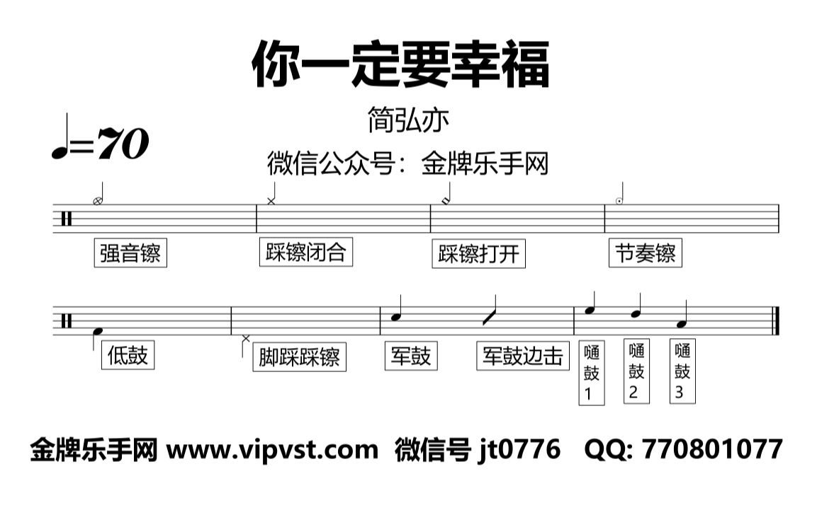 【金牌乐手网】1247.简弘亦  你一定要幸福 鼓谱 动态鼓谱 无鼓伴奏 drum cover哔哩哔哩bilibili