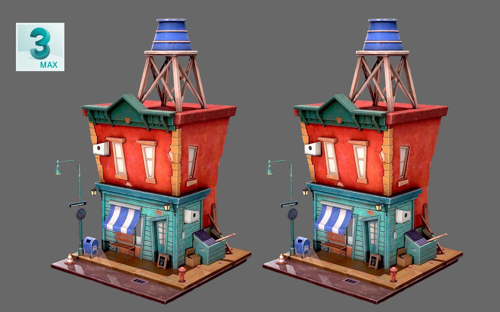 【3ddmax建模】卡通风格化小房子模型制作,超详细场景建模思路讲解