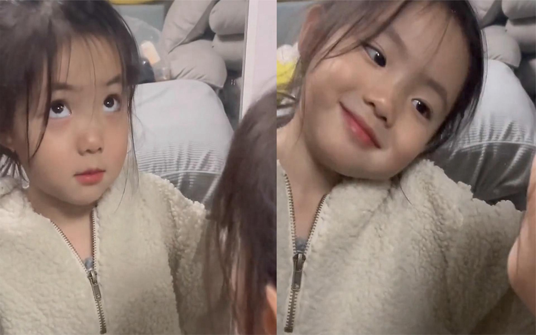 小女孩对着镜子疯狂臭美,对镜嘟嘴挤眉弄眼当场萌翻网友真可爱