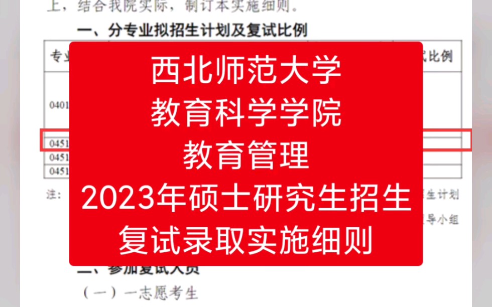 西北師範大學教育科學學院2023年碩士研究生招生複試錄取實施細則