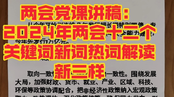 两会党课讲稿:2024年,两会十二个关键词,新词热词解读新三样哔哩哔哩bilibili