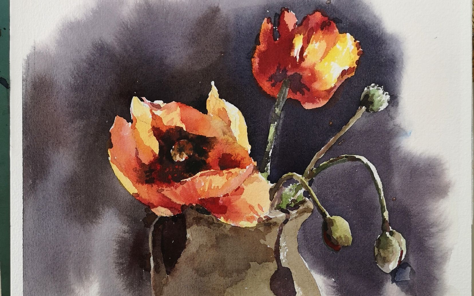 朱红水彩示范虞美人之三