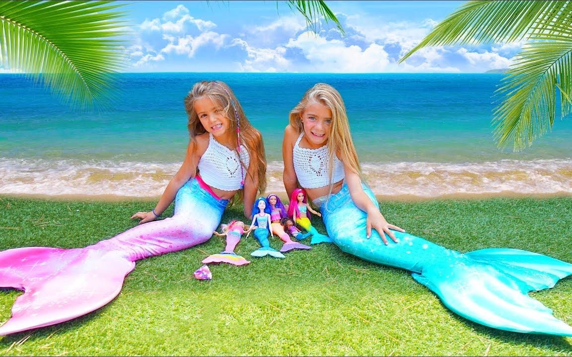 戴安娜小女孩捡到了4个美人鱼公主玩具,没想到摸了一下竟然变成了真的