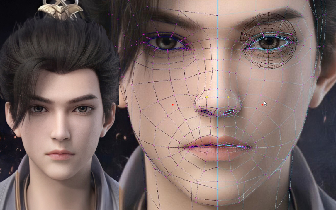 【maya角色建模】完美世界"石昊"人物模型布线超详细教程,零基础3d