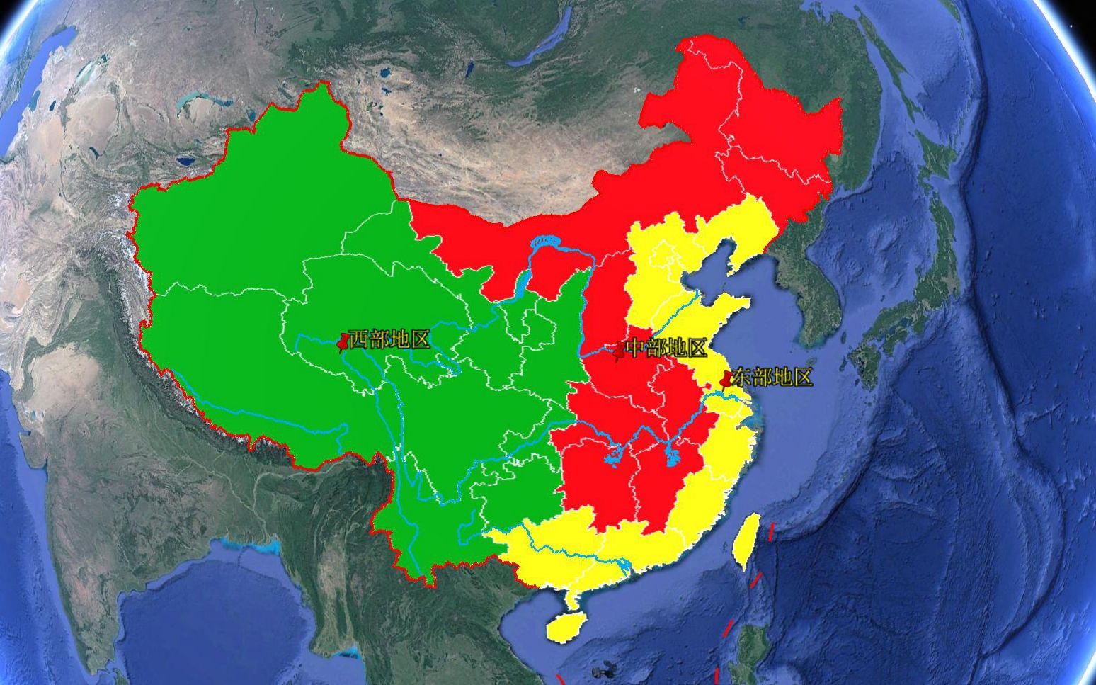 中国东中西部划分图片