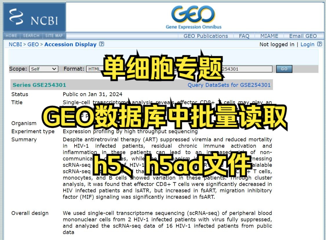 单细胞专题 | 从GEO数据库中下载并批量读取单细胞数据——h5、h5ad文件哔哩哔哩bilibili