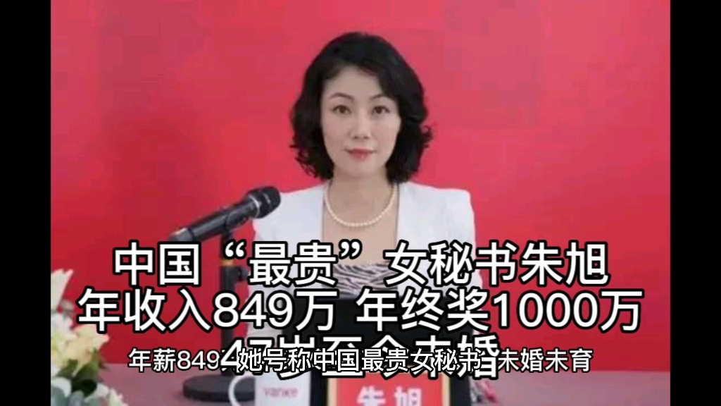 中国“最贵”女秘书朱旭,年收入849万,年终奖1000万,47岁至今未婚哔哩哔哩bilibili