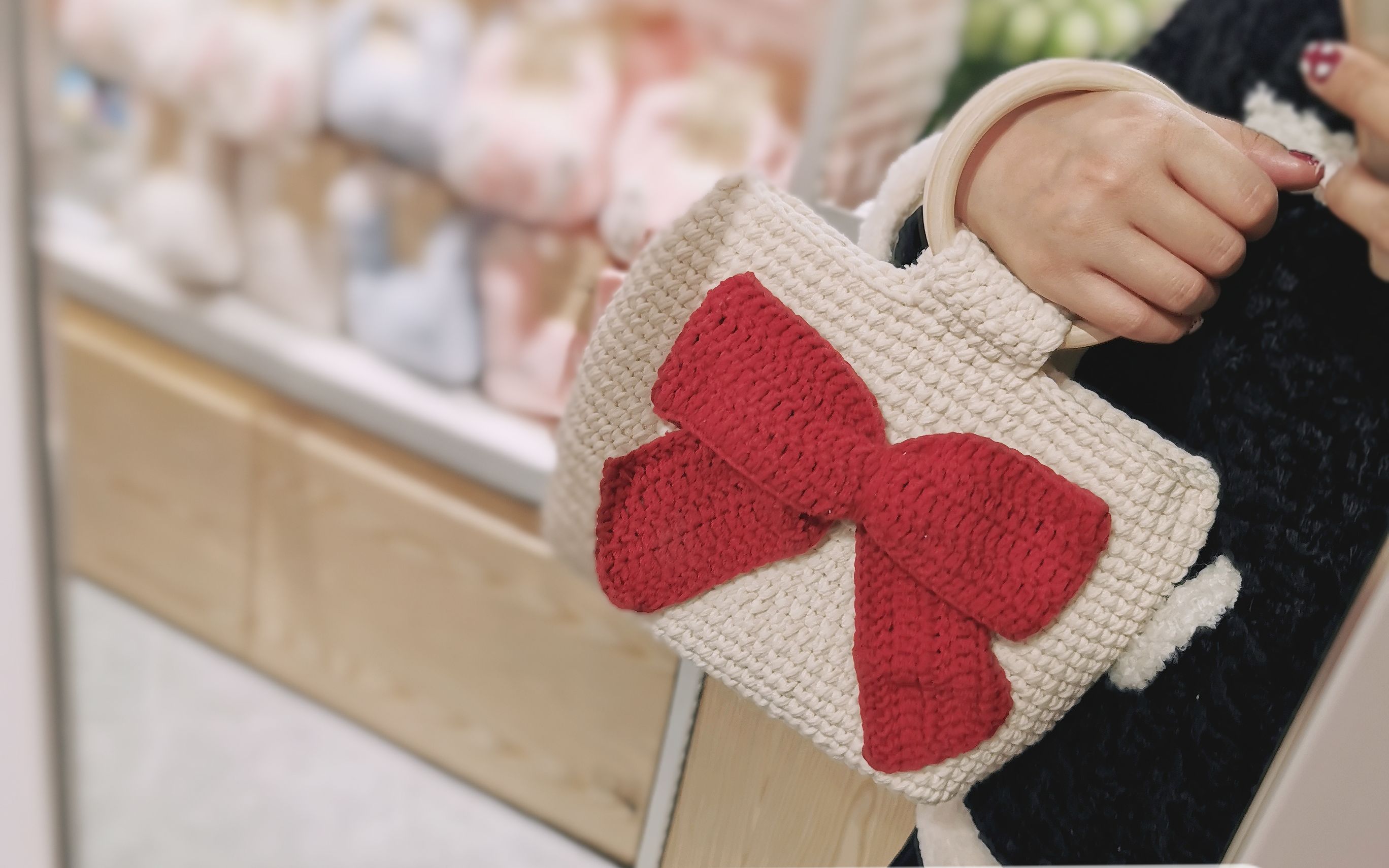 【芸妈手作】蝴蝶结手工自制编织包包 复古斜挎手柄包 新手钩毛线手提