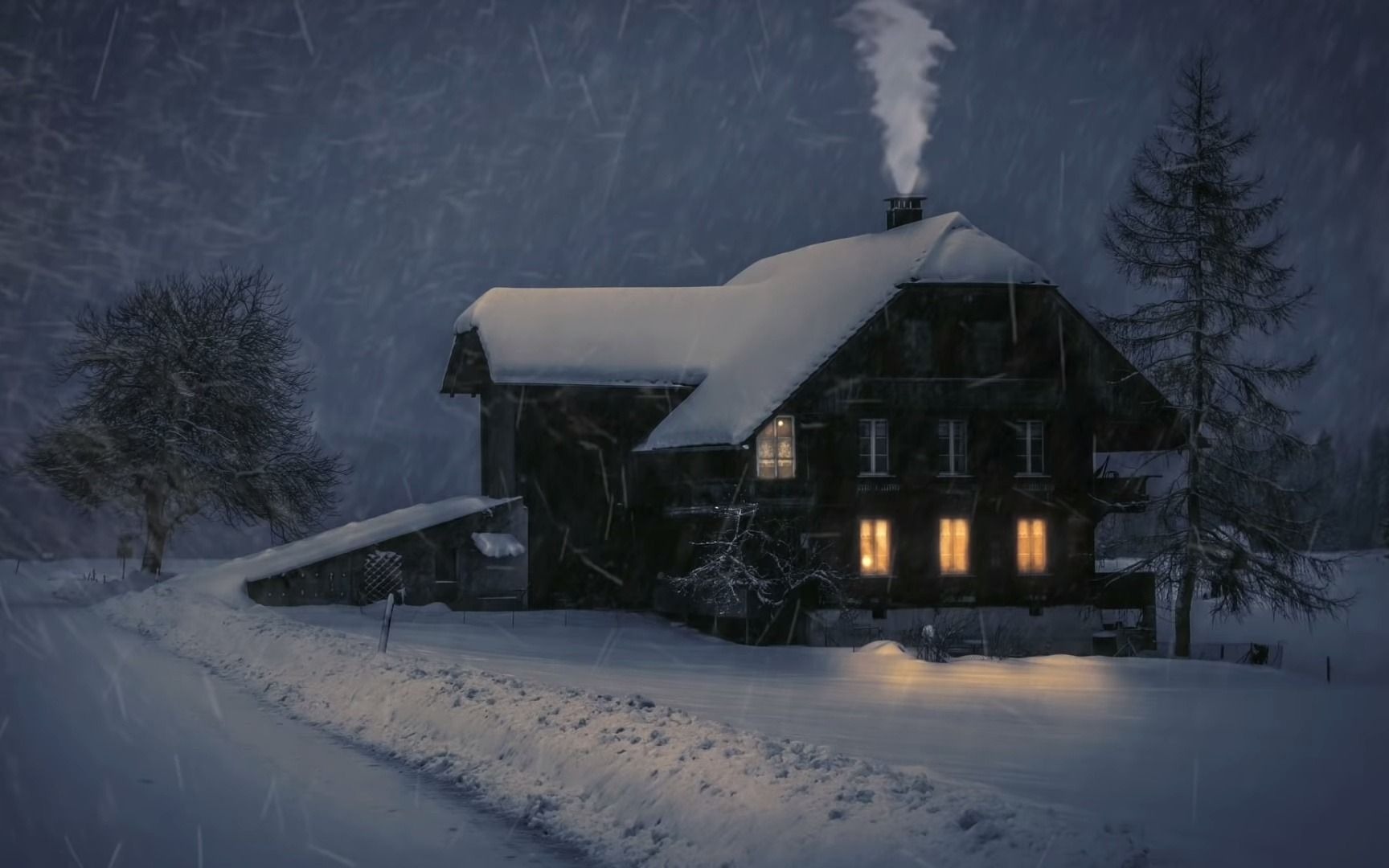 [图]外面好大的雪 吃完晚饭躺在壁炉前的摇椅上看书 狗也冷得趴在旁边烤火