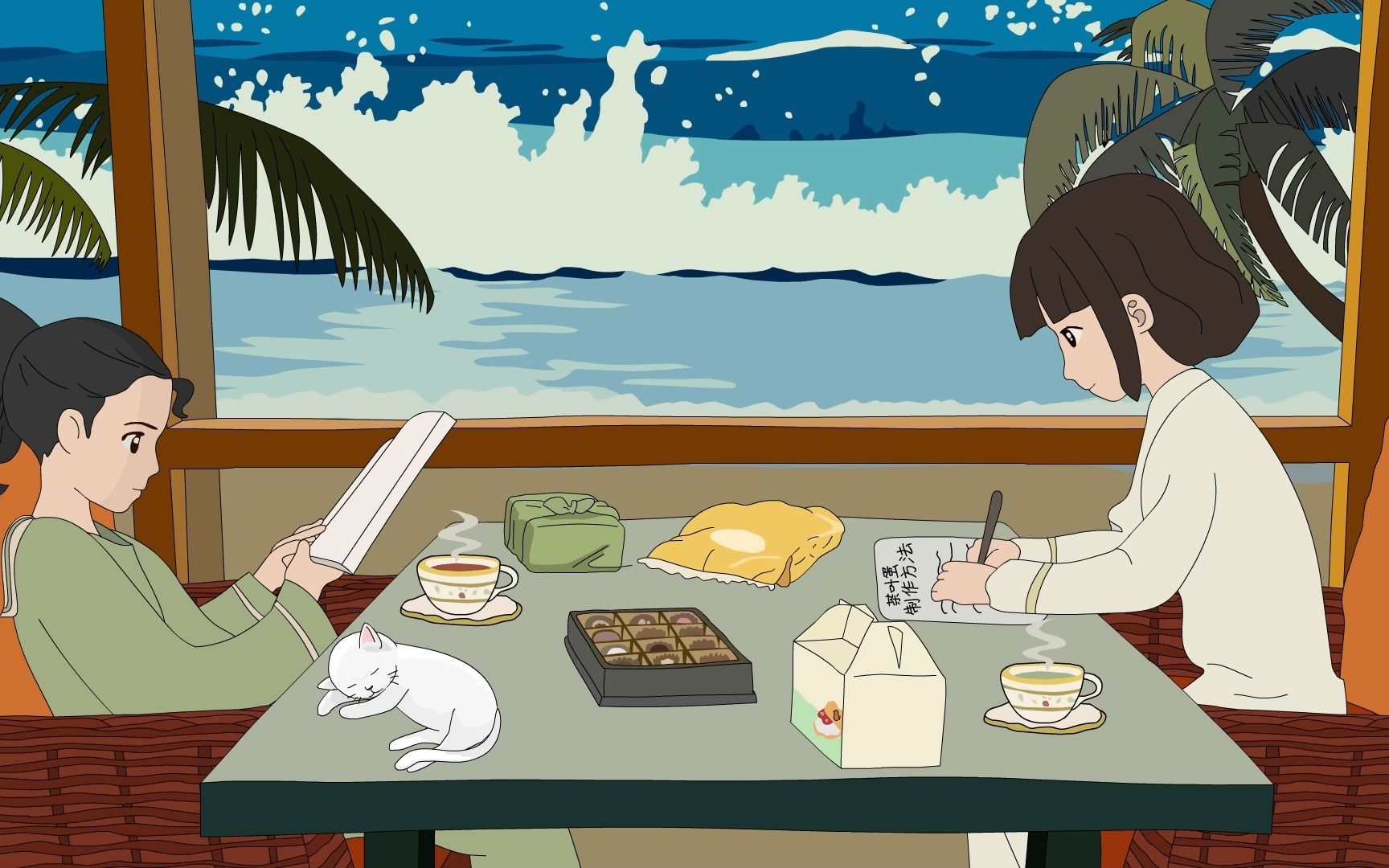 【在海边看书写作业】45分钟久坐提醒//翻书声/铅笔写字声/海浪声