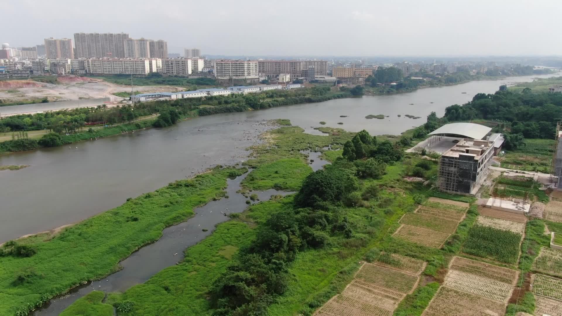 航拍博白全景,江滨公园青秀,南流江水清