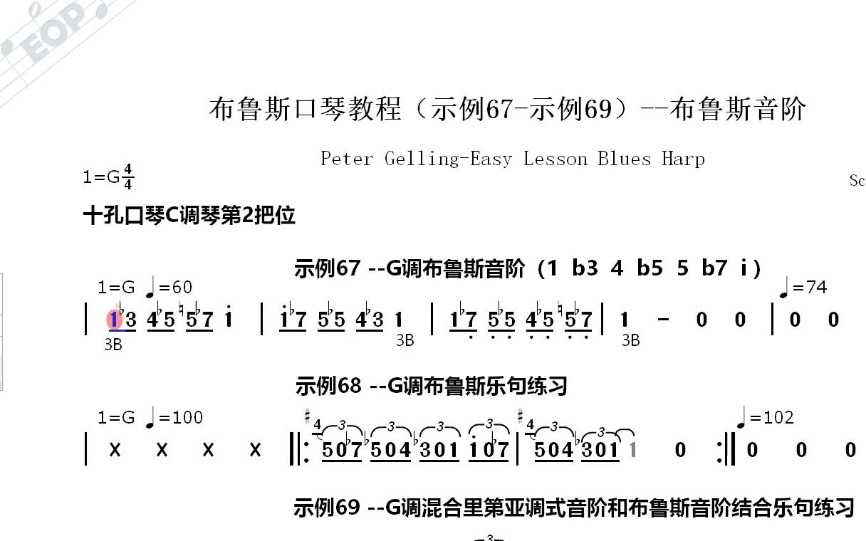 【皮特ⷦ 𜦞—】布鲁斯口琴教程(示例67示例69)布鲁斯音阶动态简谱哔哩哔哩bilibili