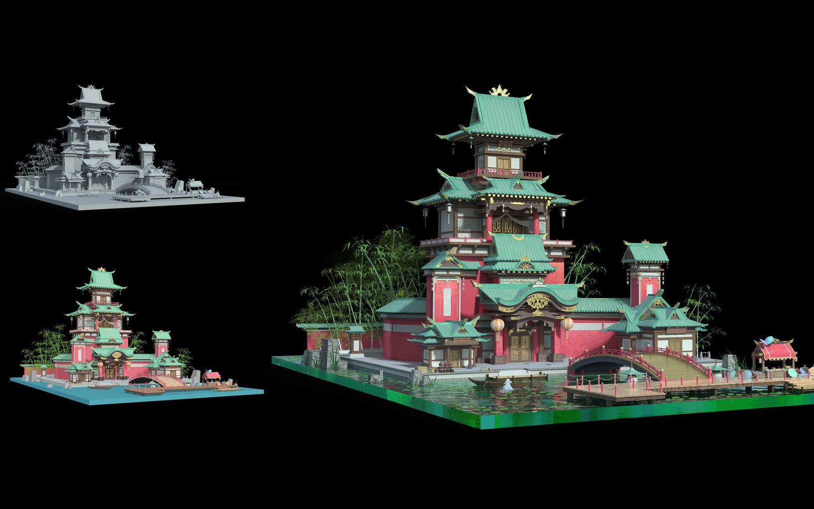 maya场景建模,古风模型制作,零基础入门次世代古风建筑模型建模思路