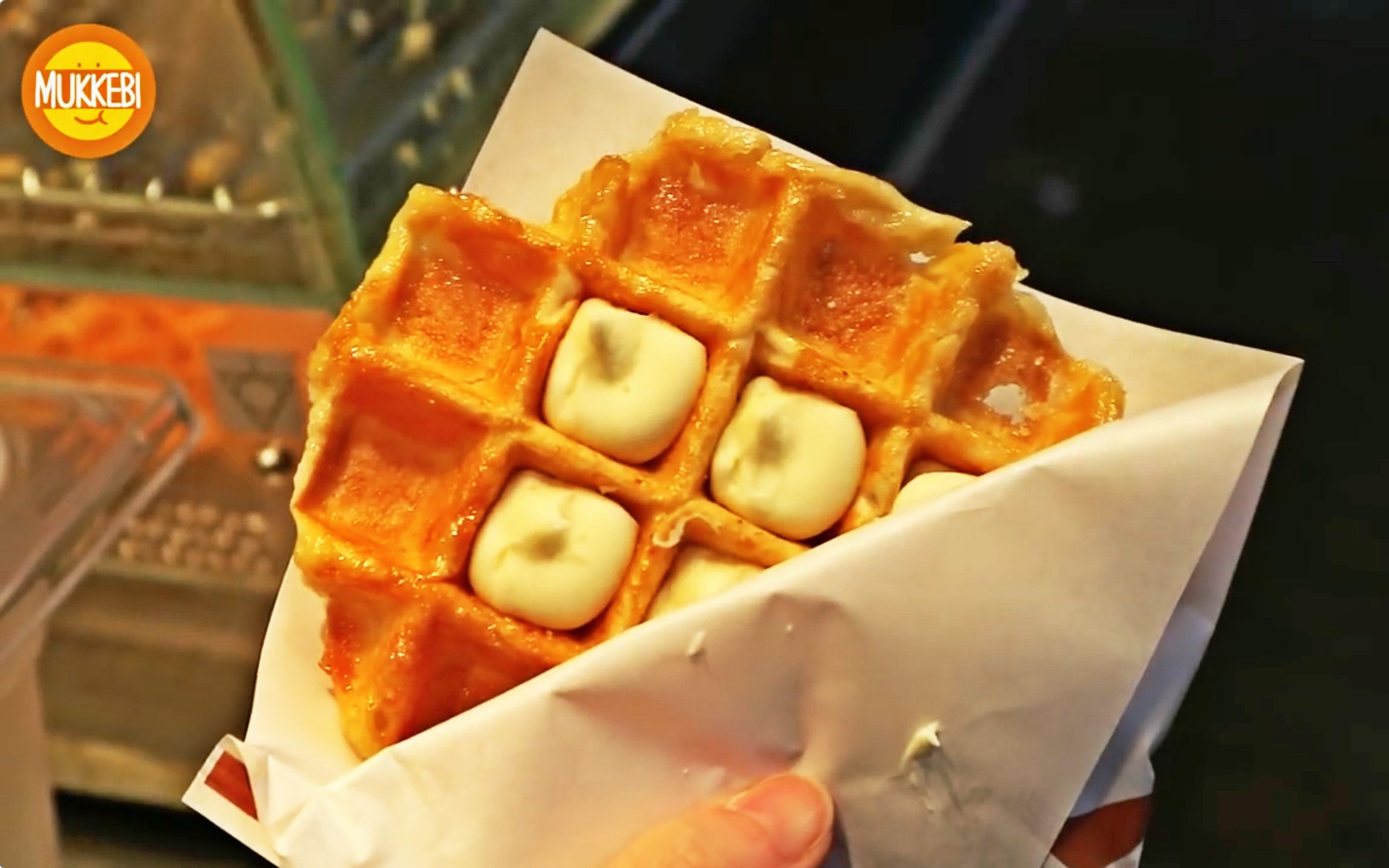 奶油芝士华夫饼苹果酱华夫饼韩国街头经典甜品小吃