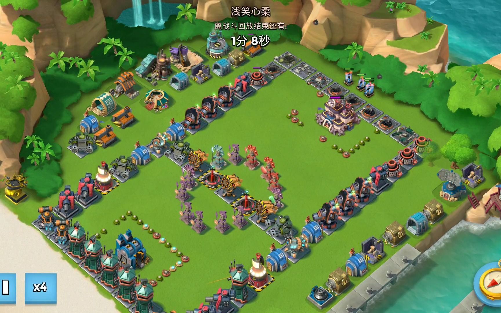 海岛奇兵:足球场阵型防御战,4个投放式炮塔就把我大本偷了?