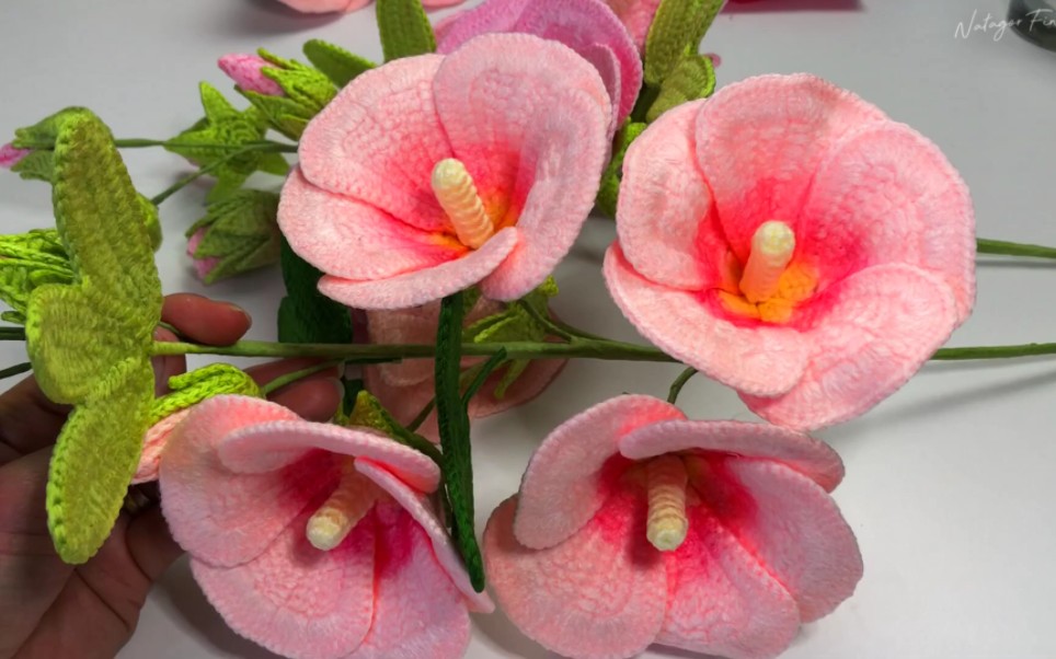 罂粟花钩织教程钩针花束教程手工微钩教程