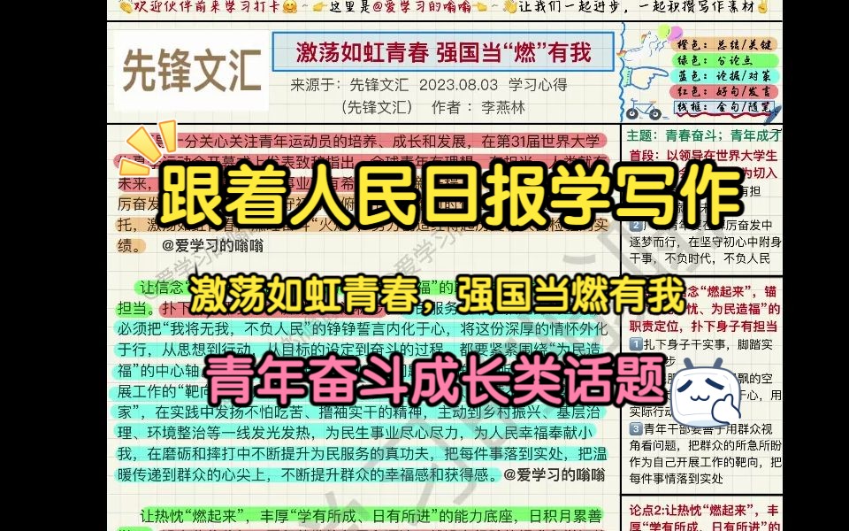 跟着人民日报学写作(8.8): 激荡如虹青春 强国当“燃”有我哔哩哔哩bilibili