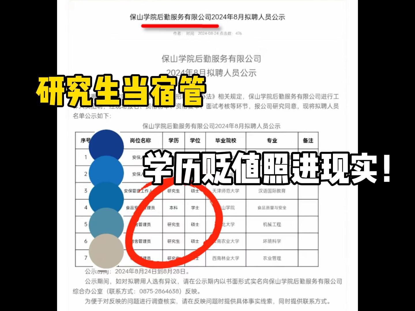 教育333|云南保山学院后勤回应3名硕士被聘为宿管,学历贬值真的存在!!研究生面试表现好,具体工作内容需听从安排!哔哩哔哩bilibili