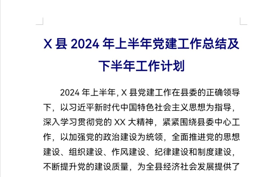 X县2024年上半年党建工作总结及下半年工作计划哔哩哔哩bilibili