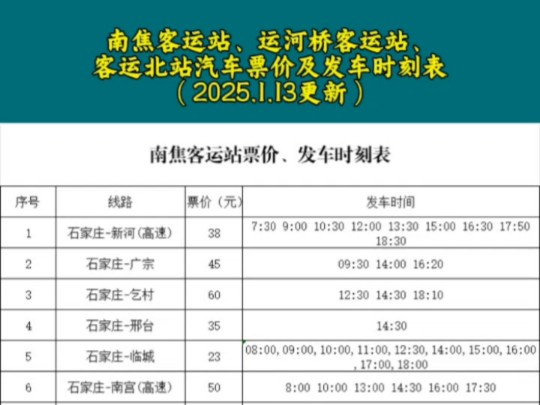 南焦客运站、运河桥客运站、客运北站汽车票价及发车时刻表(2025.01.13更新)哔哩哔哩bilibili