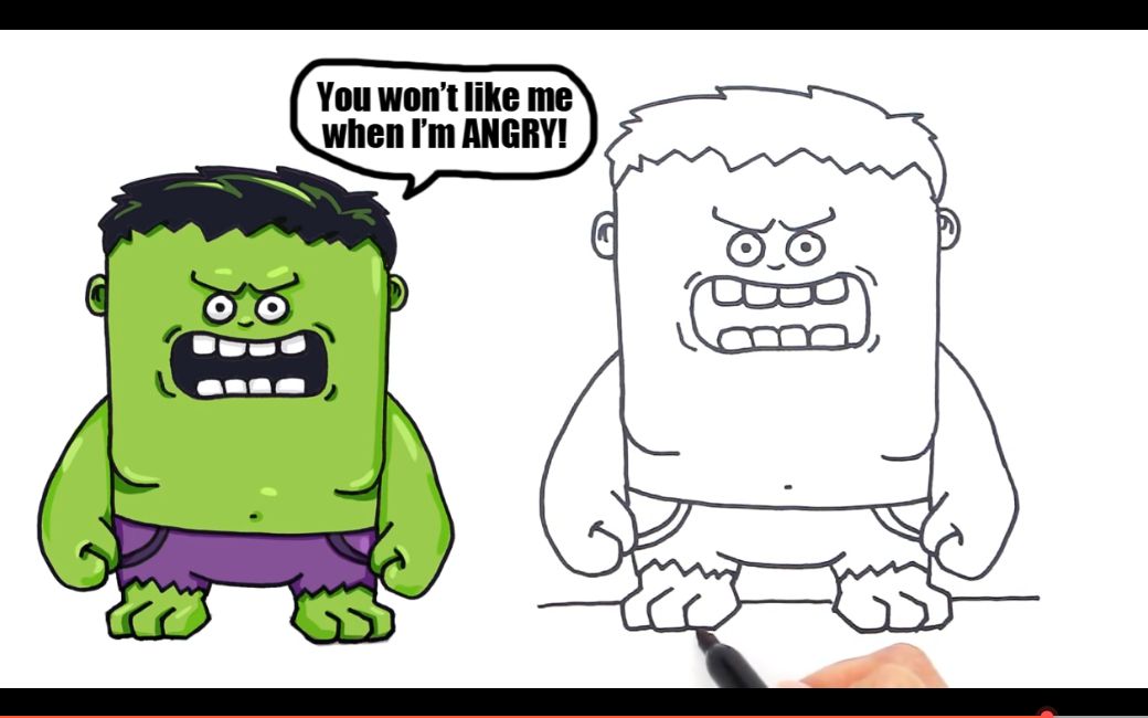 【漫威手绘】教你如何速绘绿巨人浩克——q版浩克萌出血