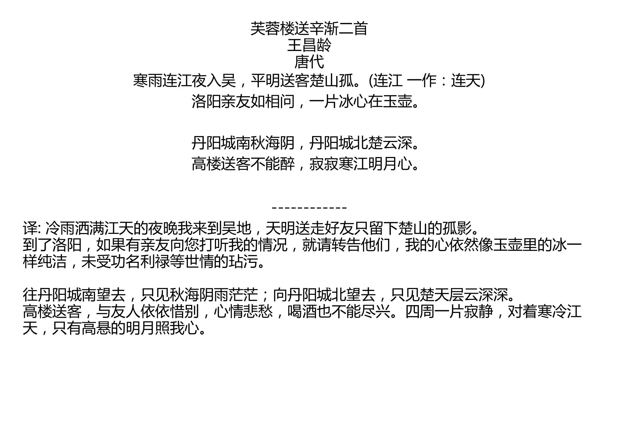 芙蓉楼送辛渐意思解释图片