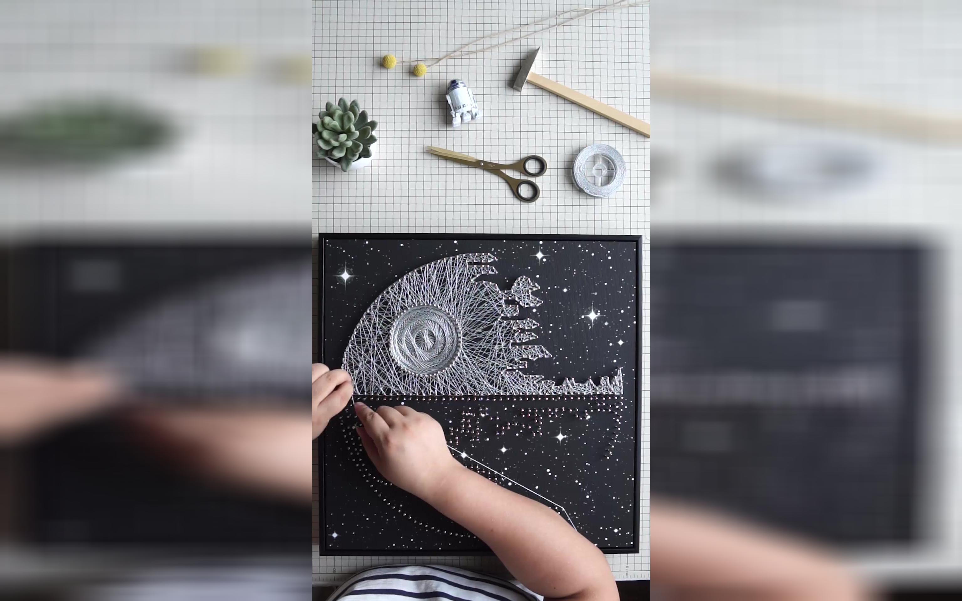 弦丝画墙蛙弦丝画星球大战死星教程diy绕线制作