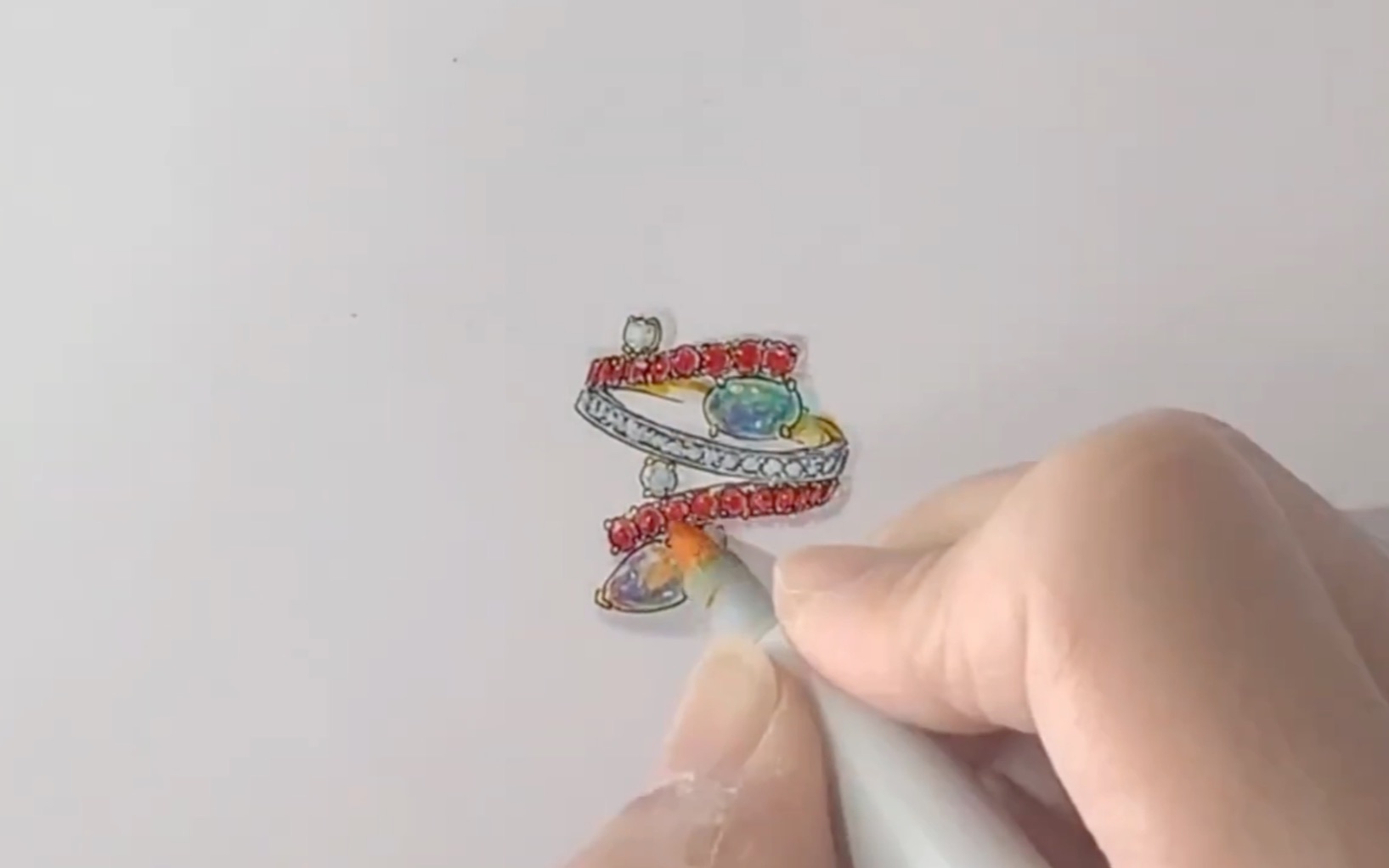 欧泊戒指手绘临摹