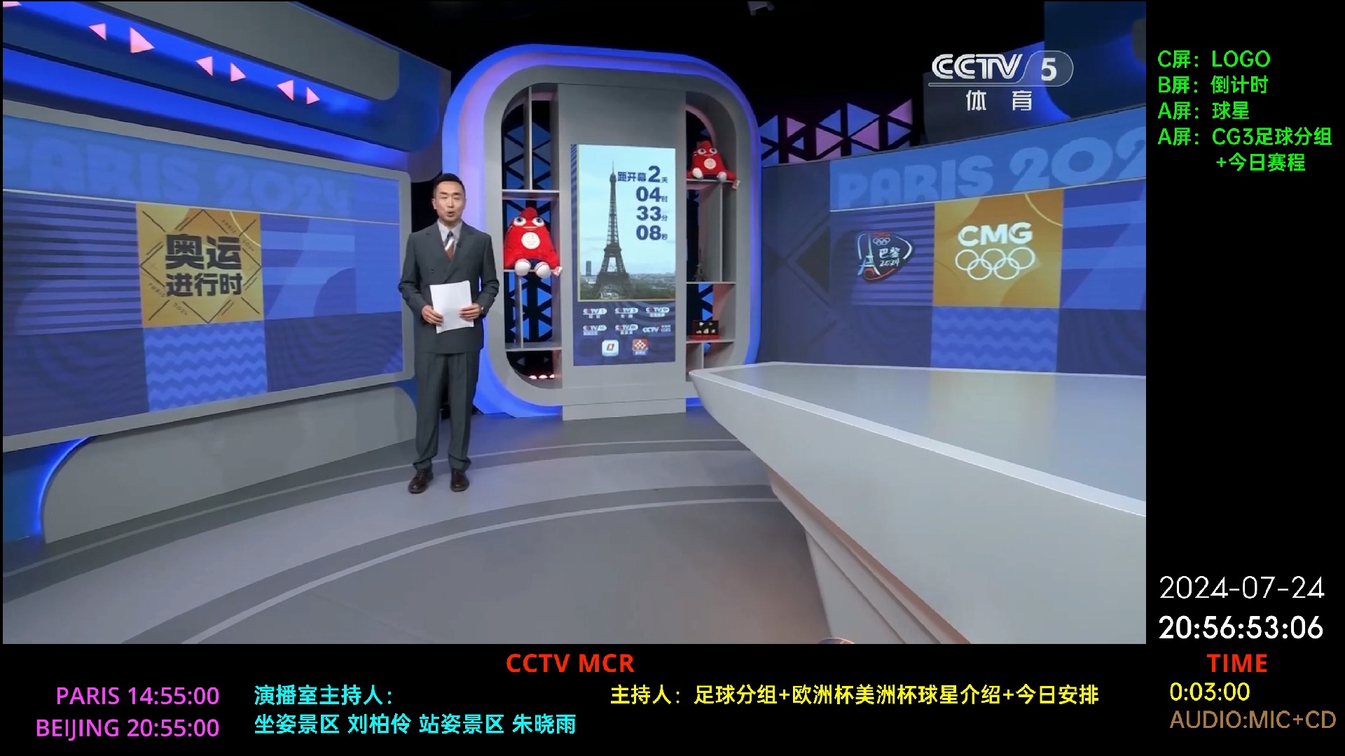 CCTV5 2024.07.24 20:55 巴黎奥运会男足小组赛 IBC演播室播出、串联单等哔哩哔哩bilibili