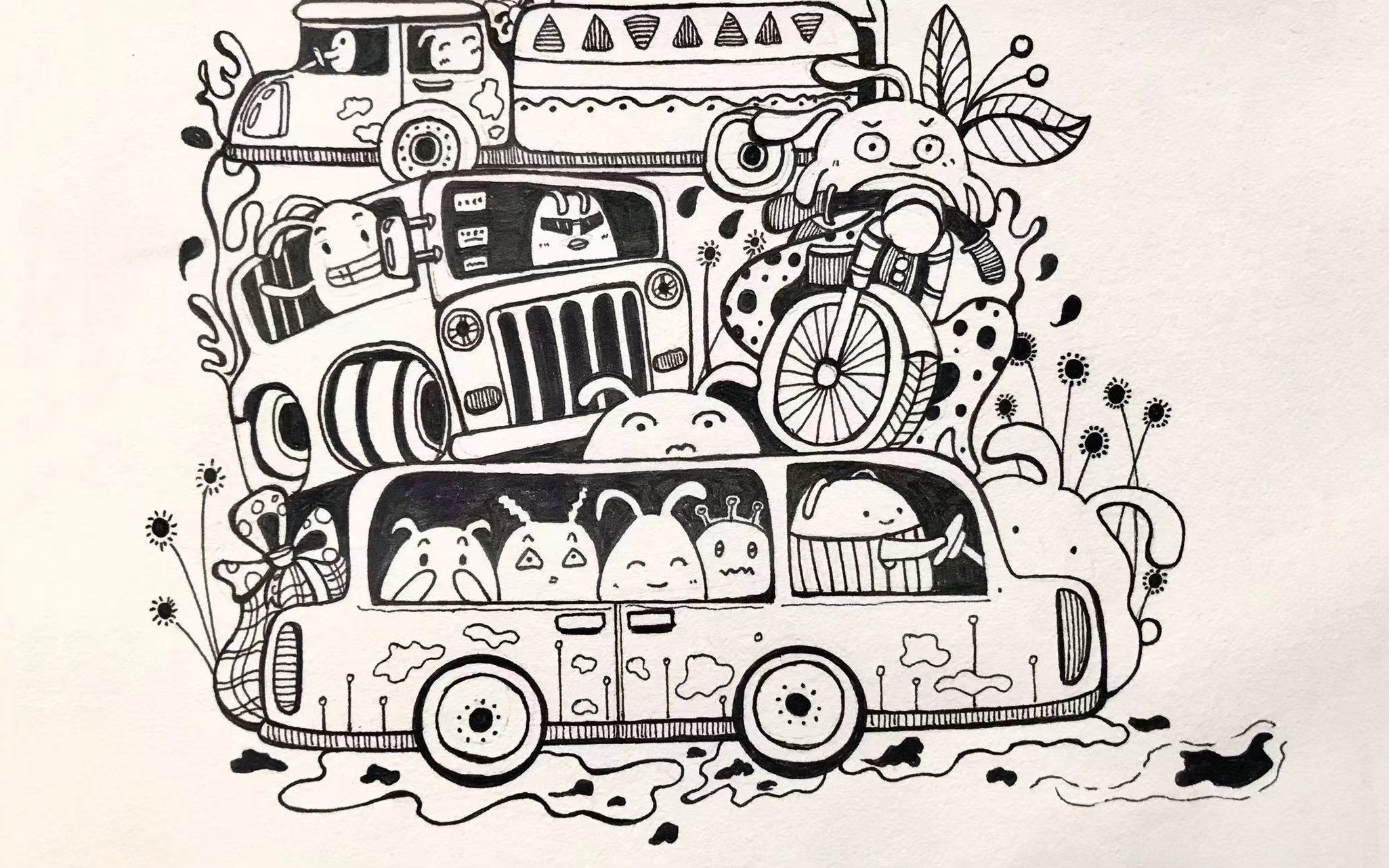 黑白装饰画一起和小怪物去旅行吧