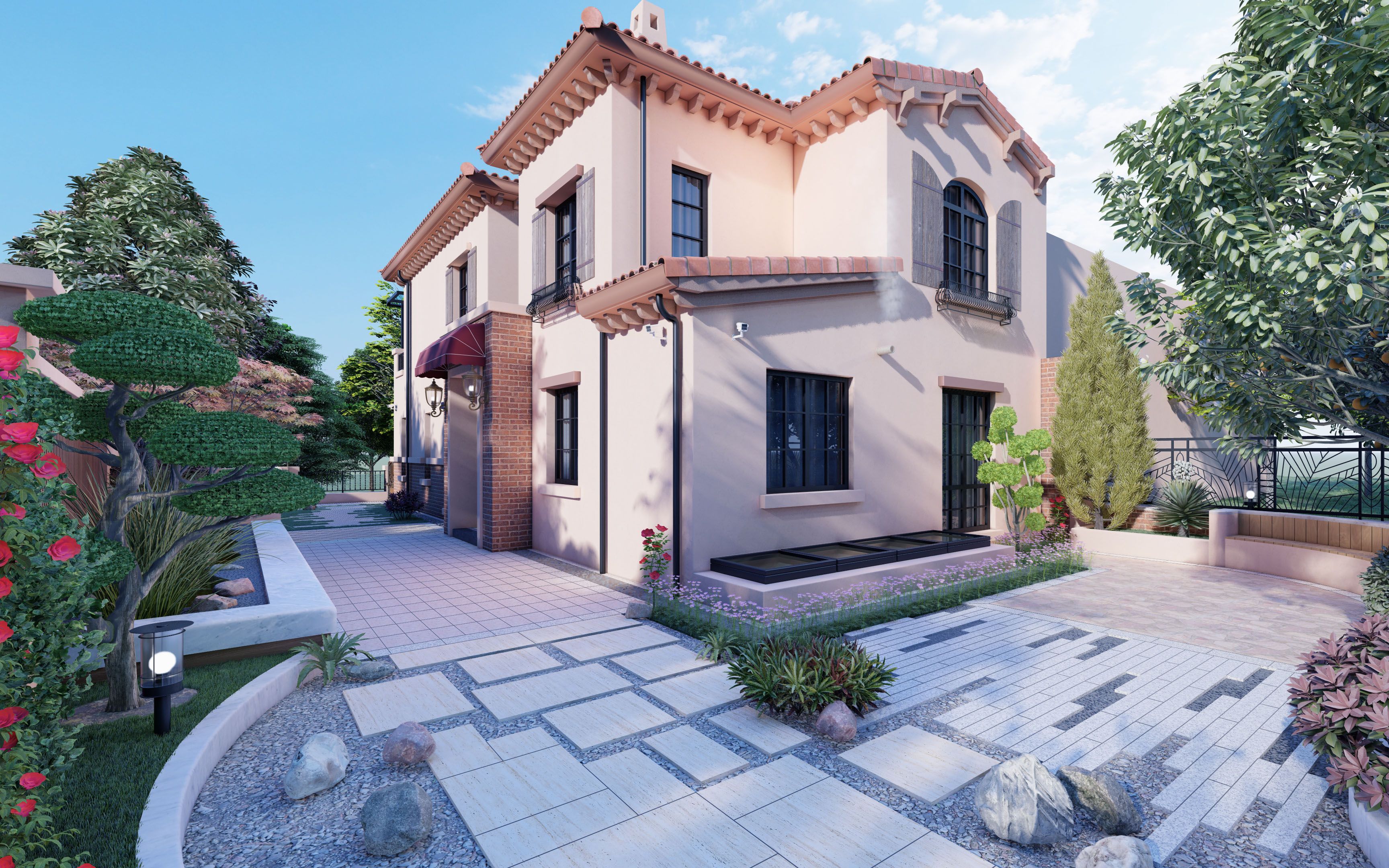 长沙青竹湖片区-水映加州d区某别墅庭院景观动画