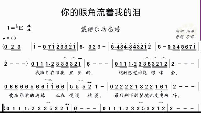 分享一首非常好的伴奏动态谱《你的眼角流着我的泪》唱歌乐器都可以